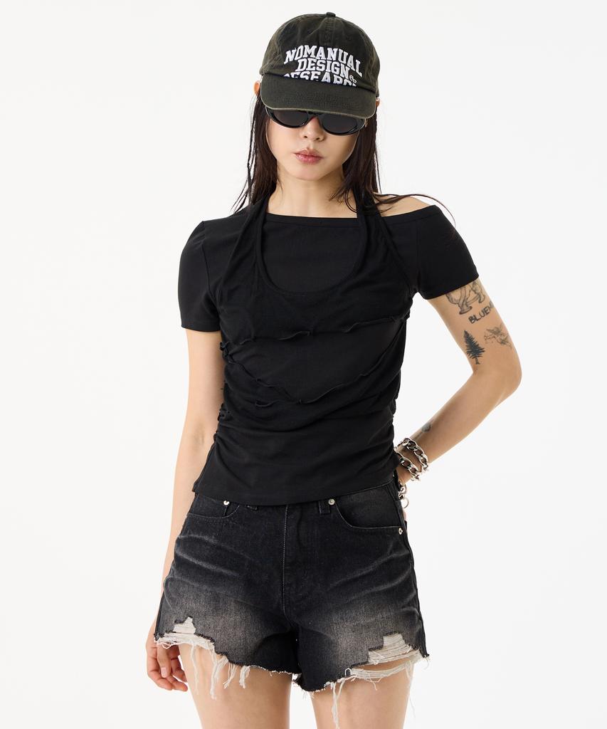 UNKNOWN PLANET Vintage Damaged Cutoff Shorts Black