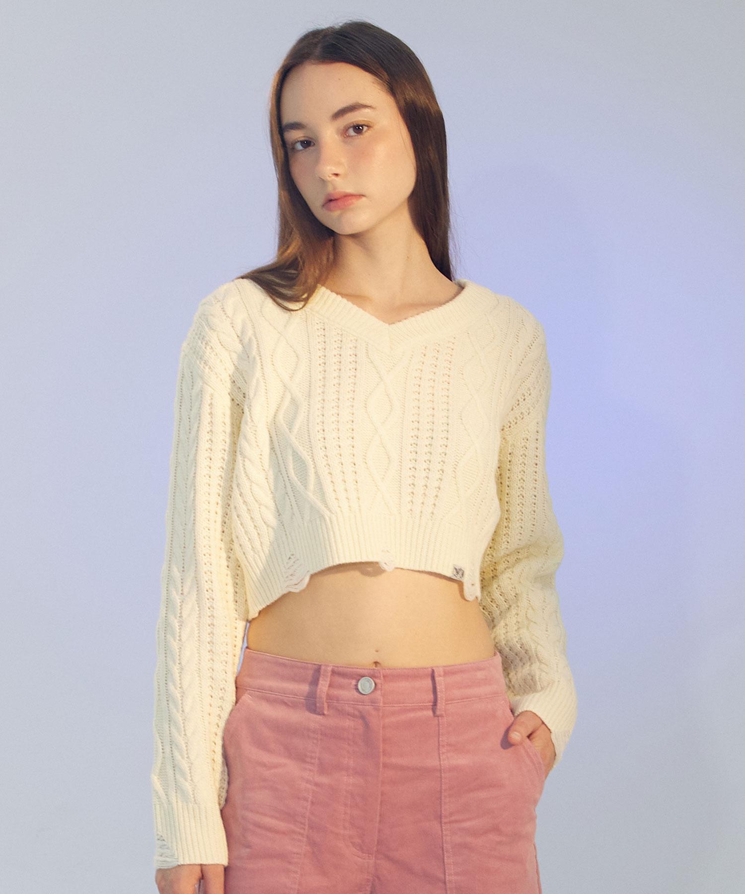 Deliscent Crop Cable Pullover [Ivory] Ivory/Free