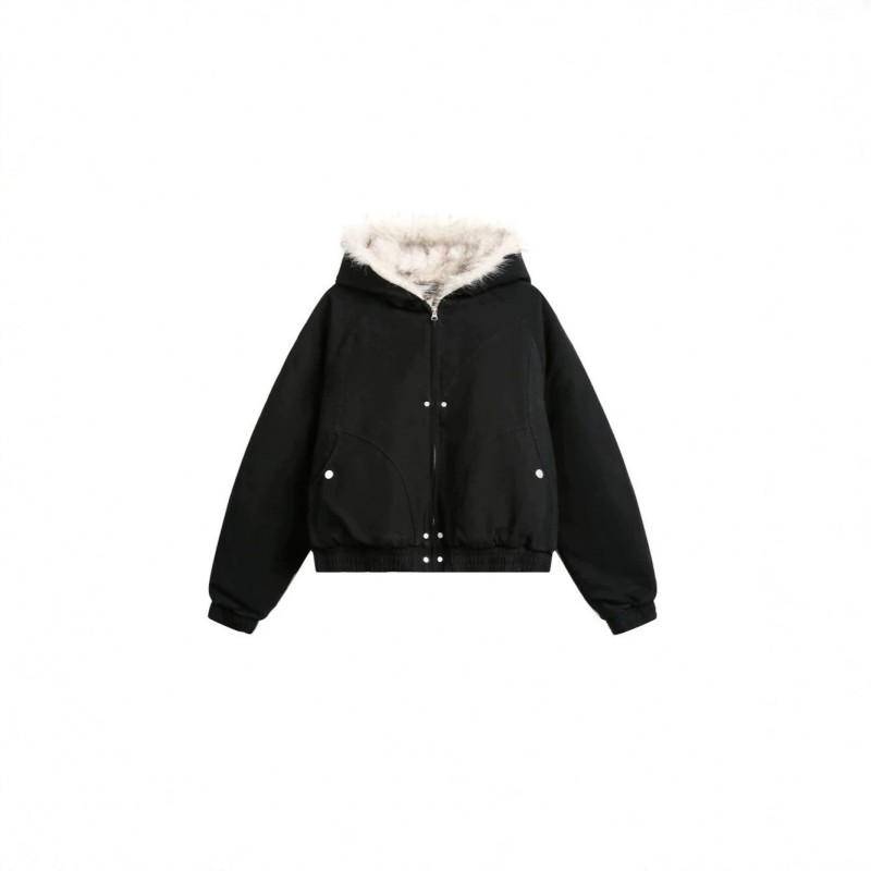 Winter Vintage American Style Padded Hooded Coat Men Women Solid Color Workwear