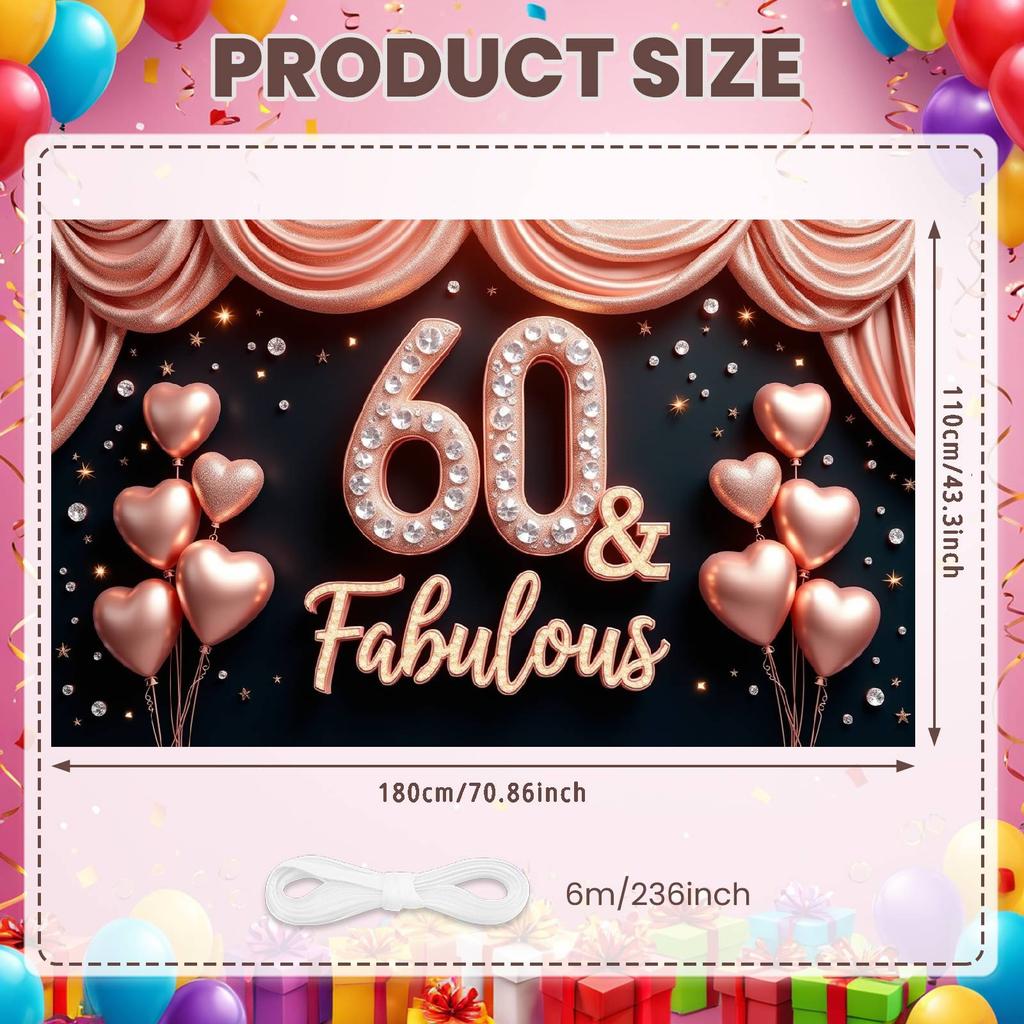 60th Birthday Banner Rhinestone Embellished Adult Birthday Background Birthday Celebration Display Sparkly Diamonds For Adult