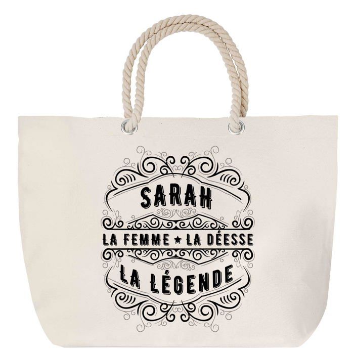 Sac de plage - PLANETEE - Sarah Déesse Légende - Coton - Anses corde - Imprimé en France