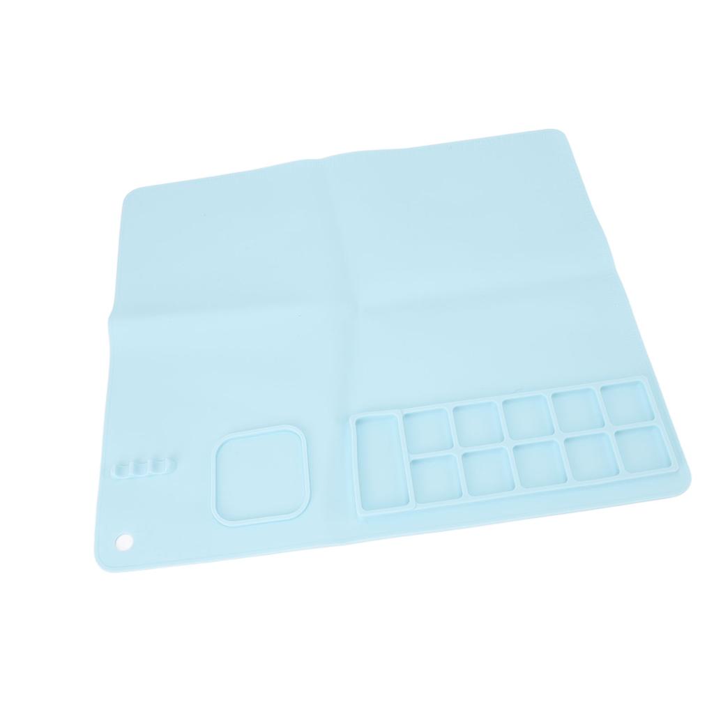 Silicone Painting Mat with Palette Easy Cleaning Multifunctional Art Craft Drawing Pad for Kids Blue