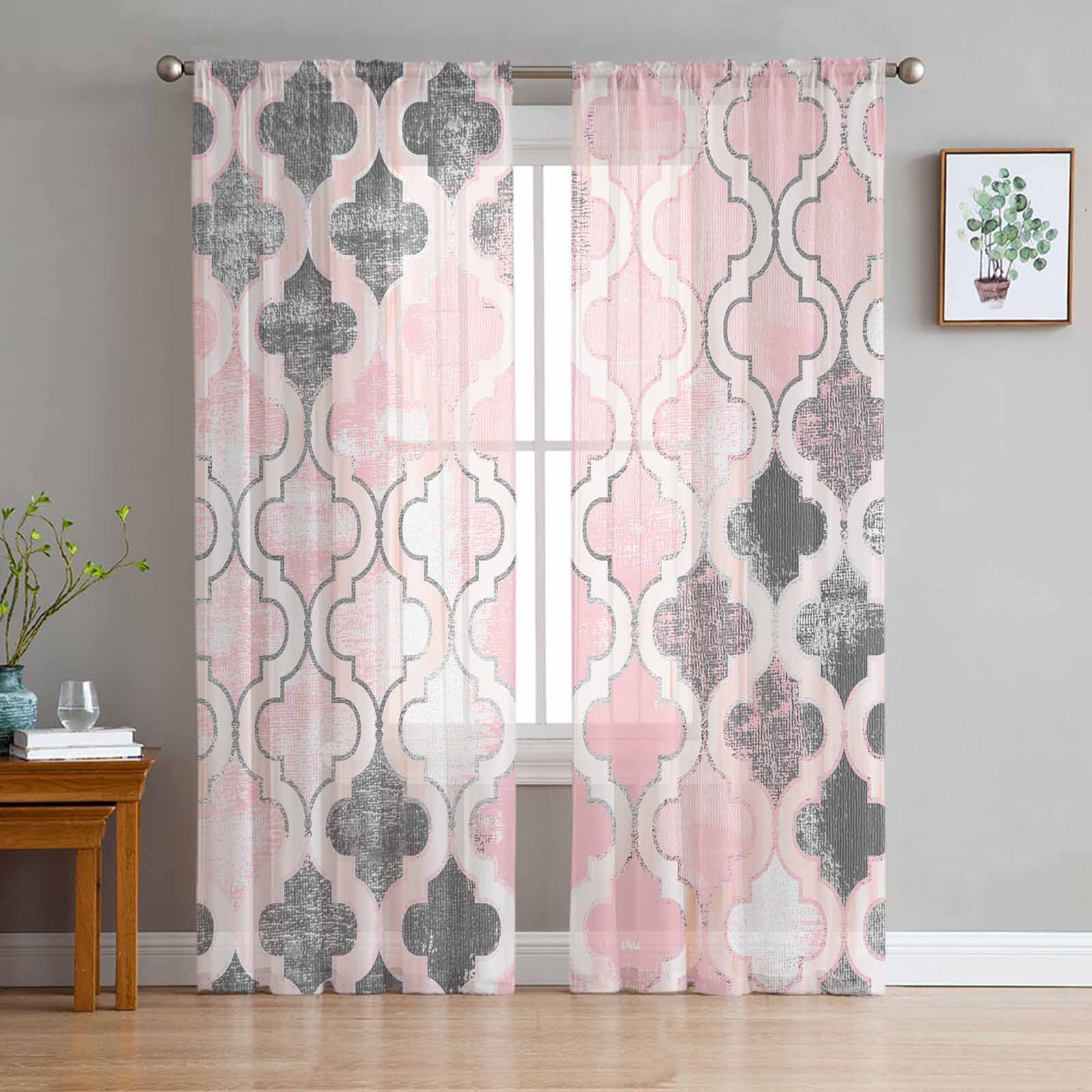 

Vintage Abstract Morocco Orange Sheer Curtains used for Living Space Decoration Window Curtains Cooking Space Tulle Voile Organza Curtains W135 x H115cm x1&Rod Pocket