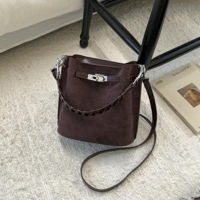 Ретро замшевая высококачественная сумка-ведро женская зимняя простая повседневная сумка через плечо матовая сумка-мессенджер сумка