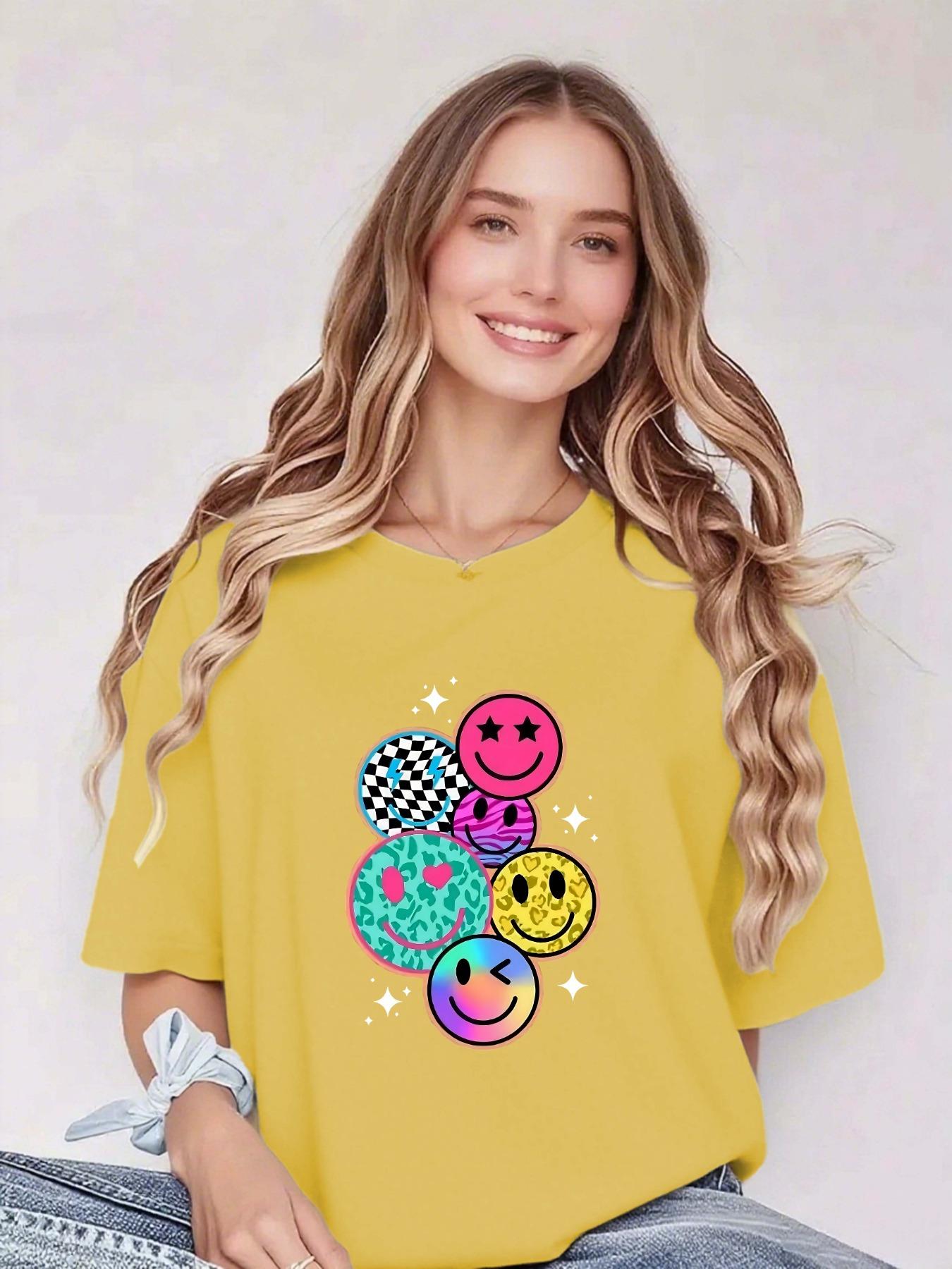 

Women s Solid Color T-Shirts: Celestial Smile: Galaxy Fashion Women s T-Shirts - Fashion 5XL
