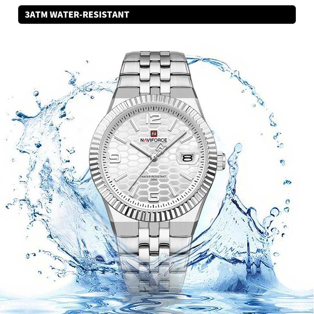 NAVIFORCE Original Men Quartz Watch Calendar Stainless Steel Strap Luminous Hands Honeycomb Dial Design Waterproof 3ATM Men Watch NF9277