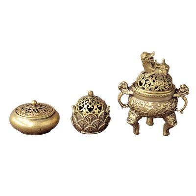 Brass Pocket Lotus Jiuding Incense Burner Hollow Incense Mini Incense Burner