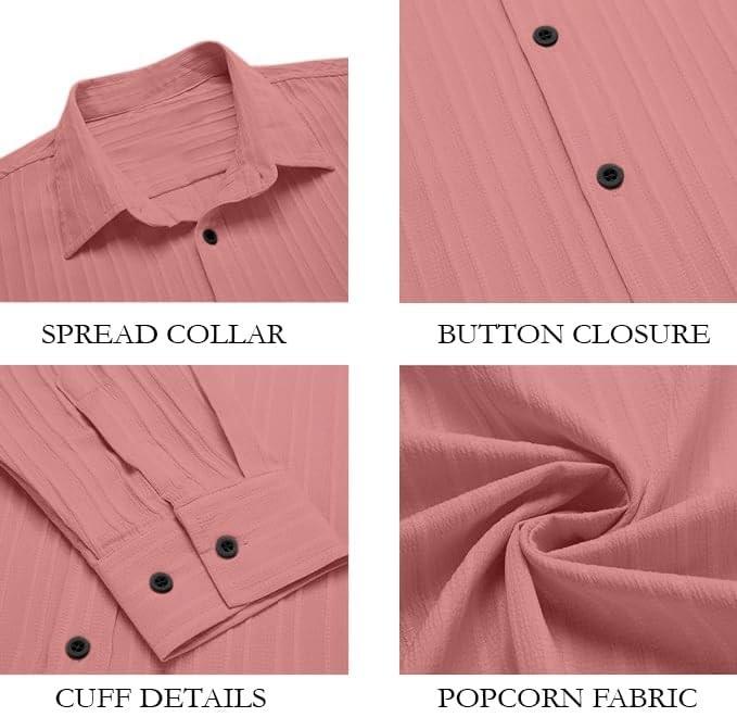 Men's Casual Button Down Shirts Long Sleeve Linen Shirt Fashion Textured Beach Summer Shirt