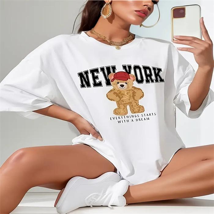 Summer Round Neck Printed Top Fashionable Casual Cute Short Sleeved Women's Pure Cotton T-shirts