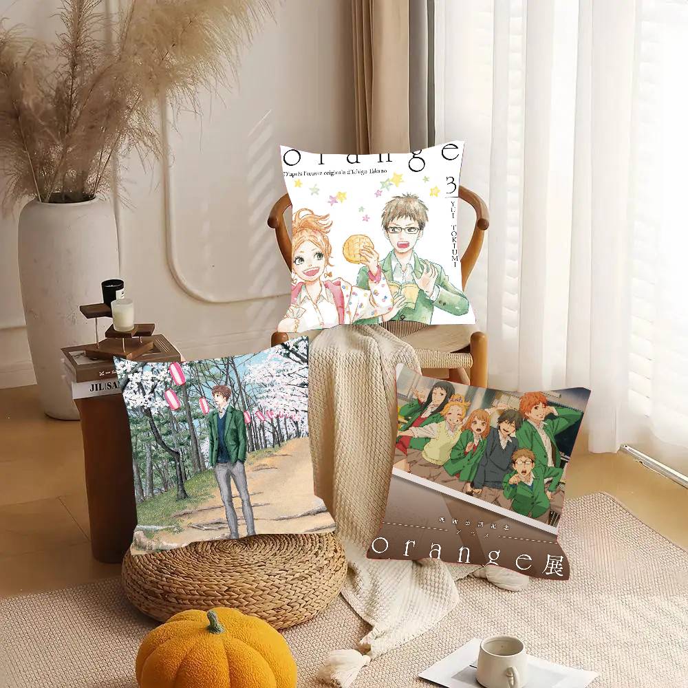 Anime Orange Pillow Case Fashion Square Pillowcase Bedroom Sofa Room Ins Decoration Leisure