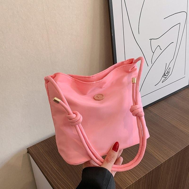 Versatile Minimalist Shoulder Bags For Women Soft Nylon Fabric In Elegant Pink And Black