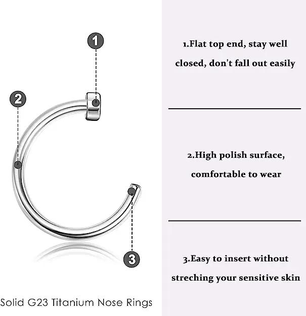 ASTM F136 Titanium D Shaped Nose Piercing Implant Grade Titanium Gothic Pierced Nose Ring 18G 20G Classic Piercing Body Jewelry