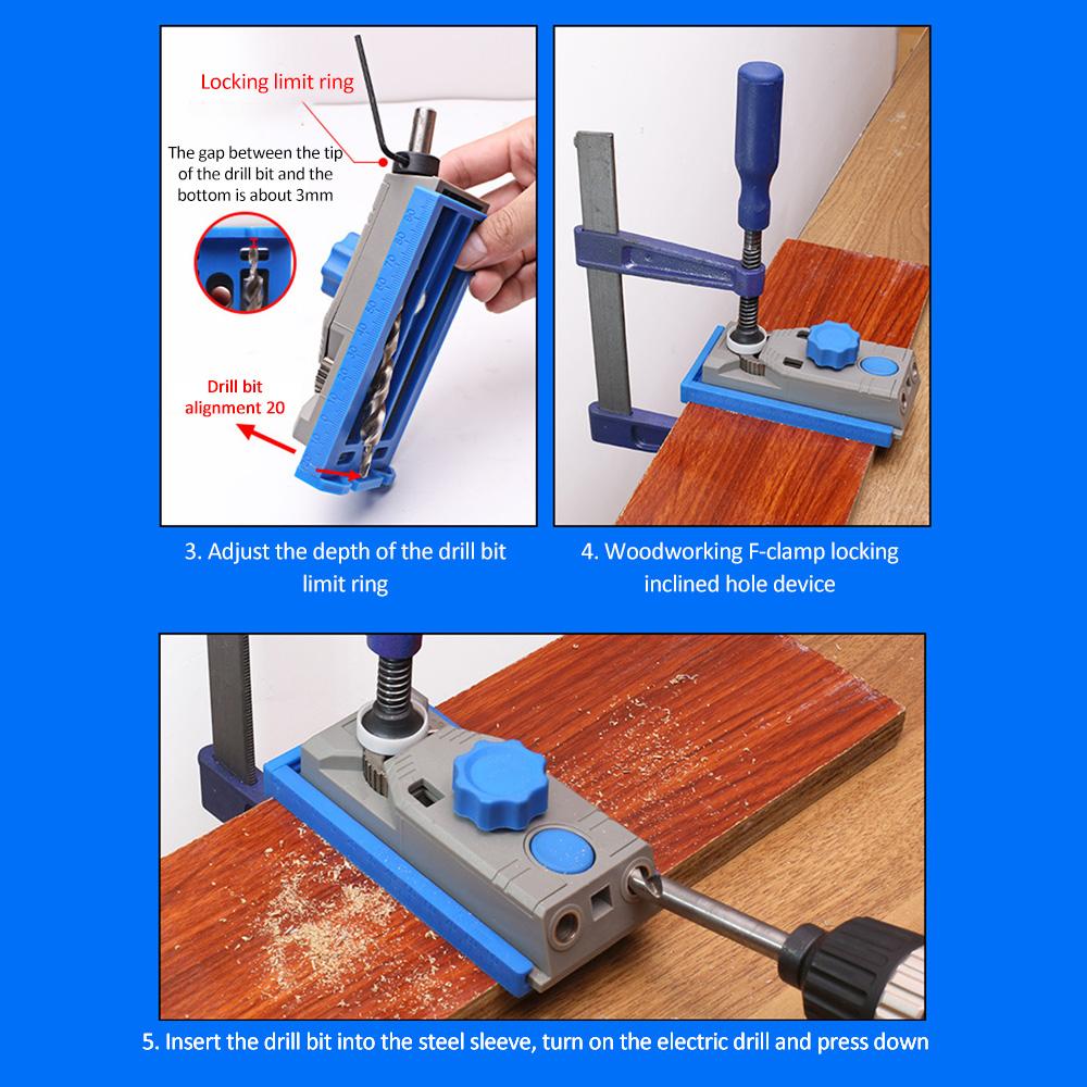 Quick Inclined Hole Doweling Jig Kit Woodworking Inclined Hole Doweling Jig Hole Puncher Locator with Scale Woodworking Tools