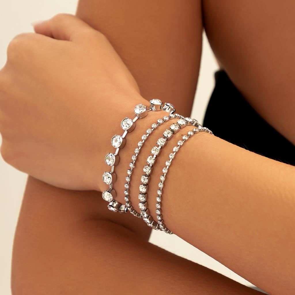 Sweet And Cool Multi-Portrait Imitation Pearl Bracelet Set, Personalized Cross Chain Jewelry For Women