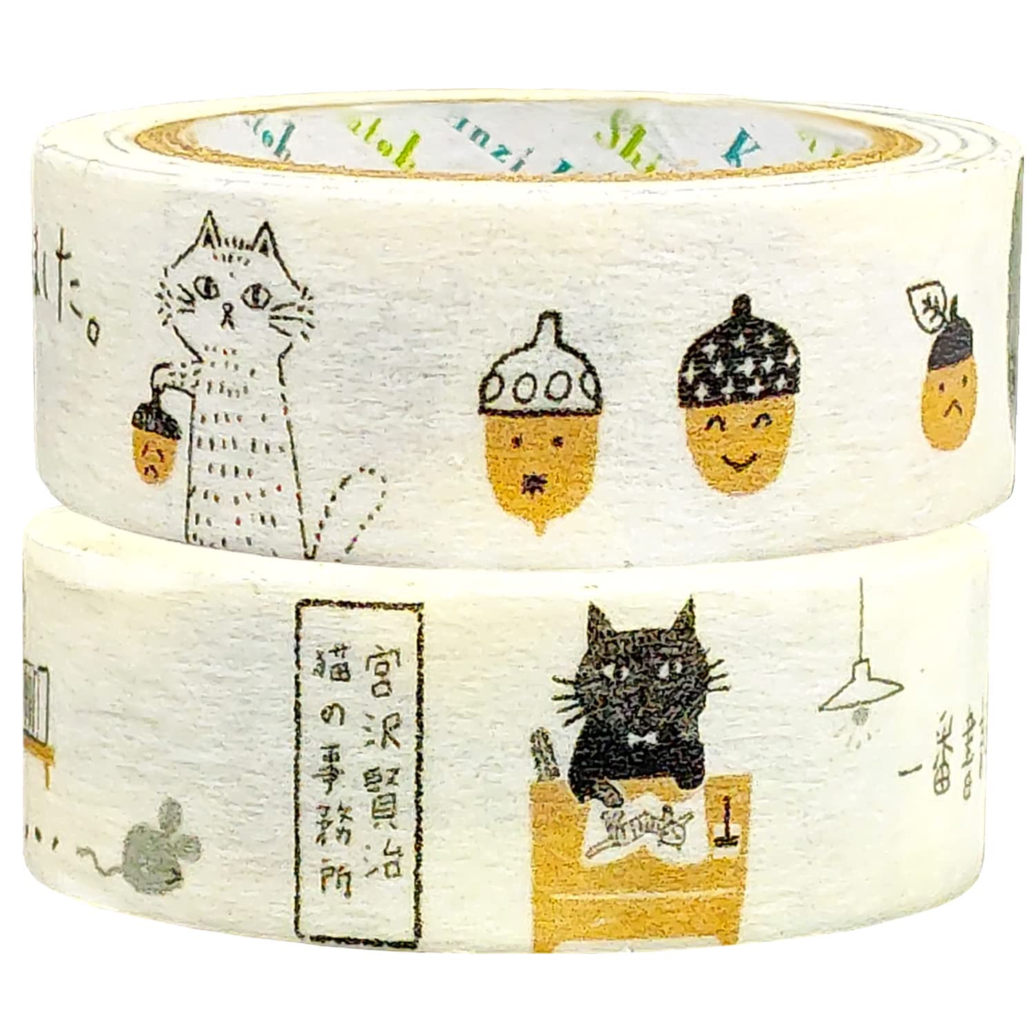 

Сделано в Миядзаве и Office Monochrome Маскирующая лента Shinzi 7 м рулон Seal-do Япония Желудь Кендзи, Дикий кот, Кошачья лента, Като, Набор из 2 рулонов, (ks-mt-12059)