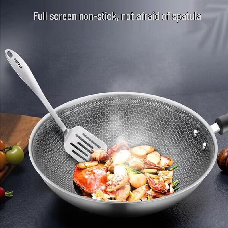 Supor Crystal Diamond Honeycomb 316L Stainless Steel Wok 32cm