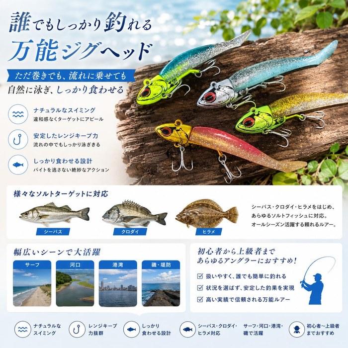 [KOKO Lure] Sea Bass Lure Hirame- Jig Head 5-piece Set 11g 16g 22g 28g ST-46UA Equipped Sea Bass Shad Worm Vibration Jig Head (Kodawarikun)