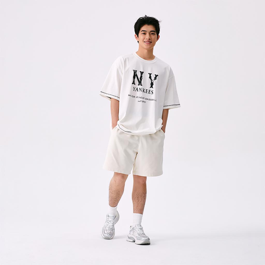 New MLB New York Yankees T Shirts Unisex Beige 3ATSB1153-50IVS