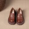First Layer Cowhide Loafers Women's Spring and Autumn New Soft Leather British Style Foam Platform Single Shoes Women's Muffin Shoes
