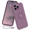 For iPhone 15 Pro Ring Kickstand Case Liquid Silicone Anti-scratch Phone Cover with Wrist Rope