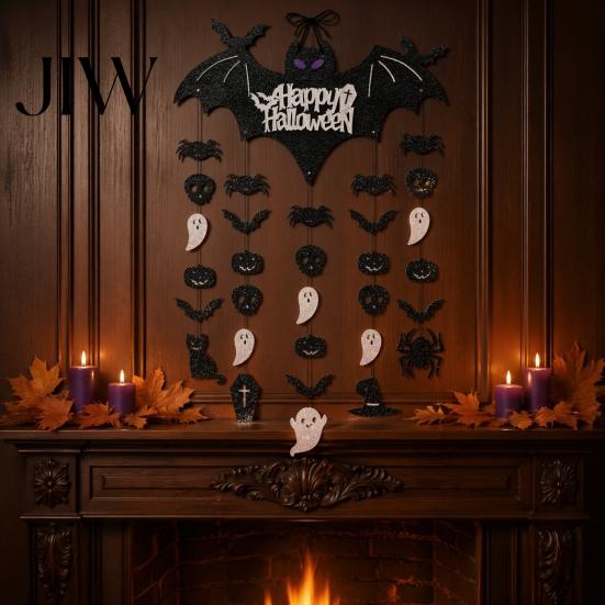 Indoor Party Decorations Happy Halloween Bat Hanging Door Sign, Spooky Skull Spider Paper Seasonal Event Accessories Ornament, Large Wall Hanger