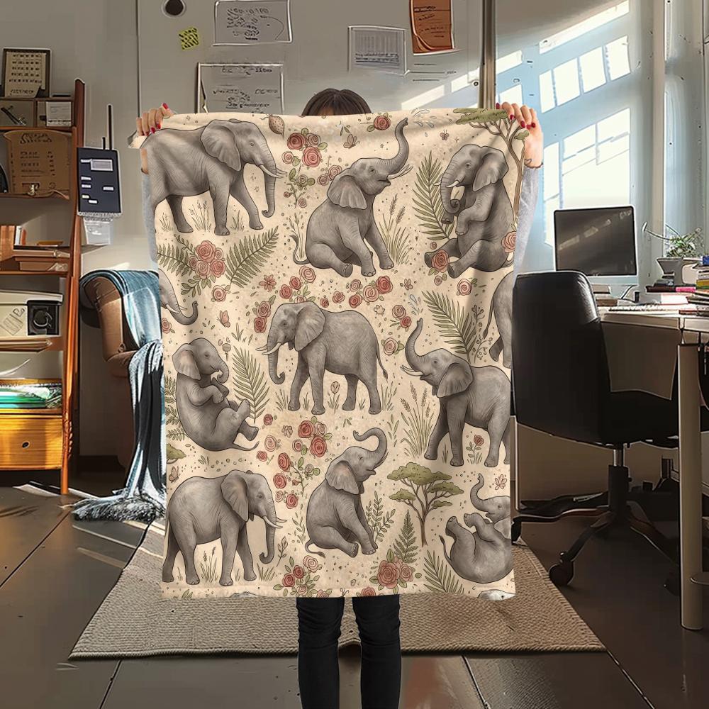 

Retro Animal Fox Elephant Print Flannel Blanket High quality Comfortable for All Seasons Home Decor Warmth and Comfort Perfect for Christmas Gifts 80cm x 120cm