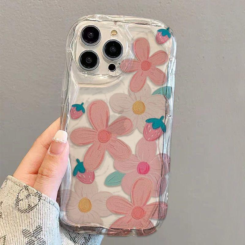 Oil Painting Flower Strawberry iPhone17Promax Mobile Phone Case Transparent Application Apple 16promax Cream Case 15