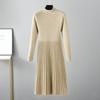 Women's Autumn Winter Plain Knitted Turtleneck Long Sleeve High Waist Sweater Dress