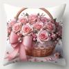 Soft Pink Rose Pillowcase: Romantic Basket & Bow Pattern Cushion Cover For Elegant Sofa Bedroom Home Decor