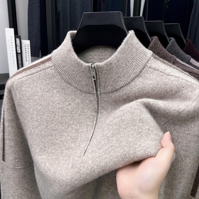 Hengyuanxiang Men's 100% Pure Wool Half-Zip Crew Neck Sweater - 2025 Autumn/Winter Warm Knitwear