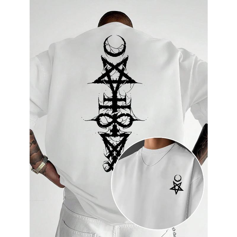 European Size Men's Dark Occult T-Shirt with Spell Chants & Wizard Rune Print - Loose Fit Casual Summer Tee Suitable for Daily Wear & Gothic Outfits