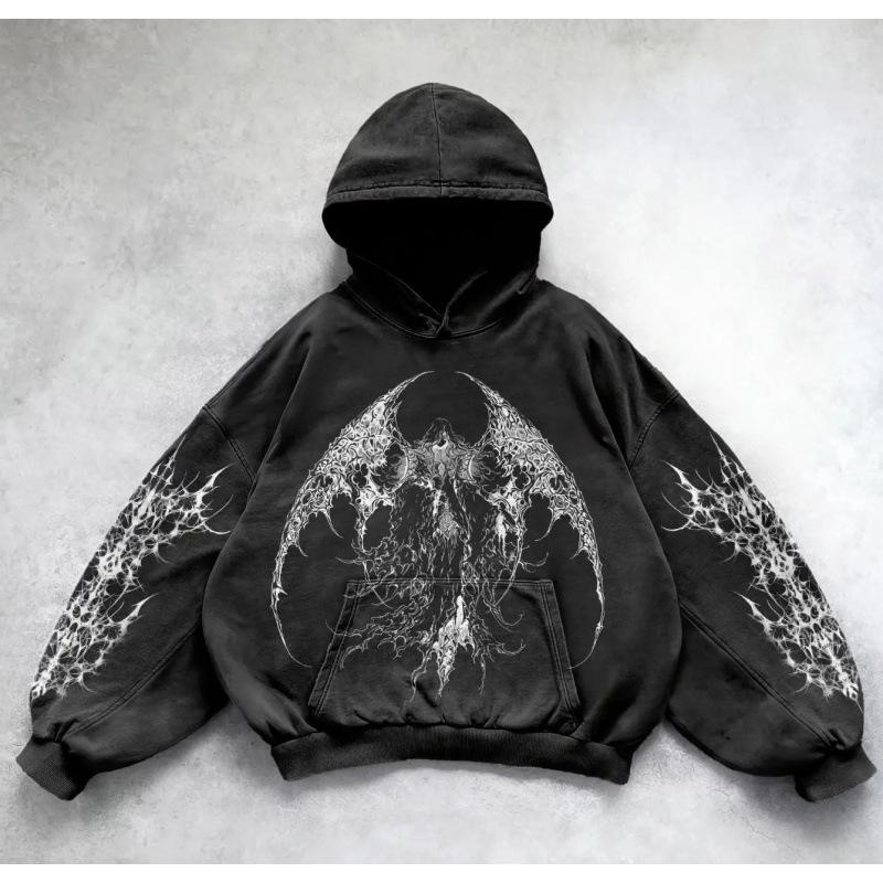 Y2K Retro Punk Digitaldruck Hoodie: American Gothic Paar Sport