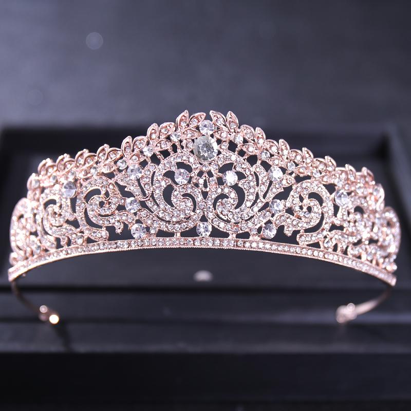 Rose Gold Color Crystal Tiaras And Crowns Rhinestone Prom Princess Diadem Wedding Bridal Hair Accessories Jewelry Crown Tiara