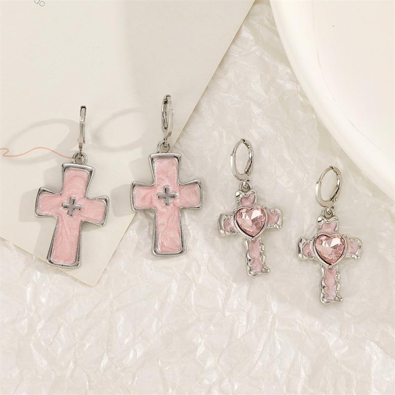 Goth Vintage Cute Bowknot Pink Strawberry Heart Star Pendant Earrings Egirl Gothic 2000s Y2K EMO Rave Zircon Scene Accessories