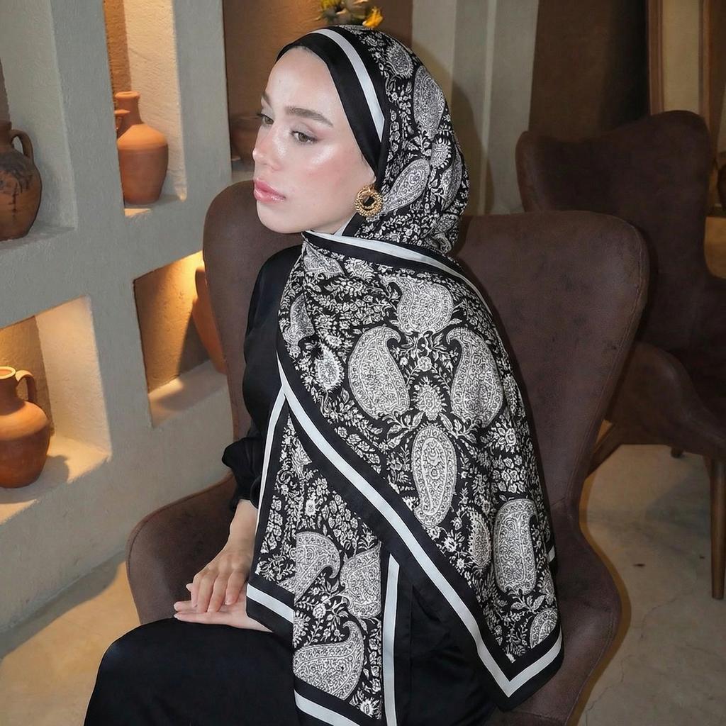 Luxury Long Silk Scarf for Women Paisley Smooth Shawls Head Wrap Hijab Outdoor Foulard Bandana Femme Beach Towel Sun-Protection