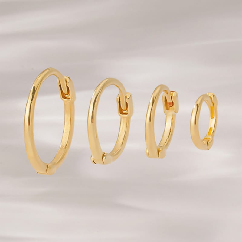 JEWNEL 14K Simple Modern Petite Mini Earlobe One-Touch Ring Earrings (4 Sizes)