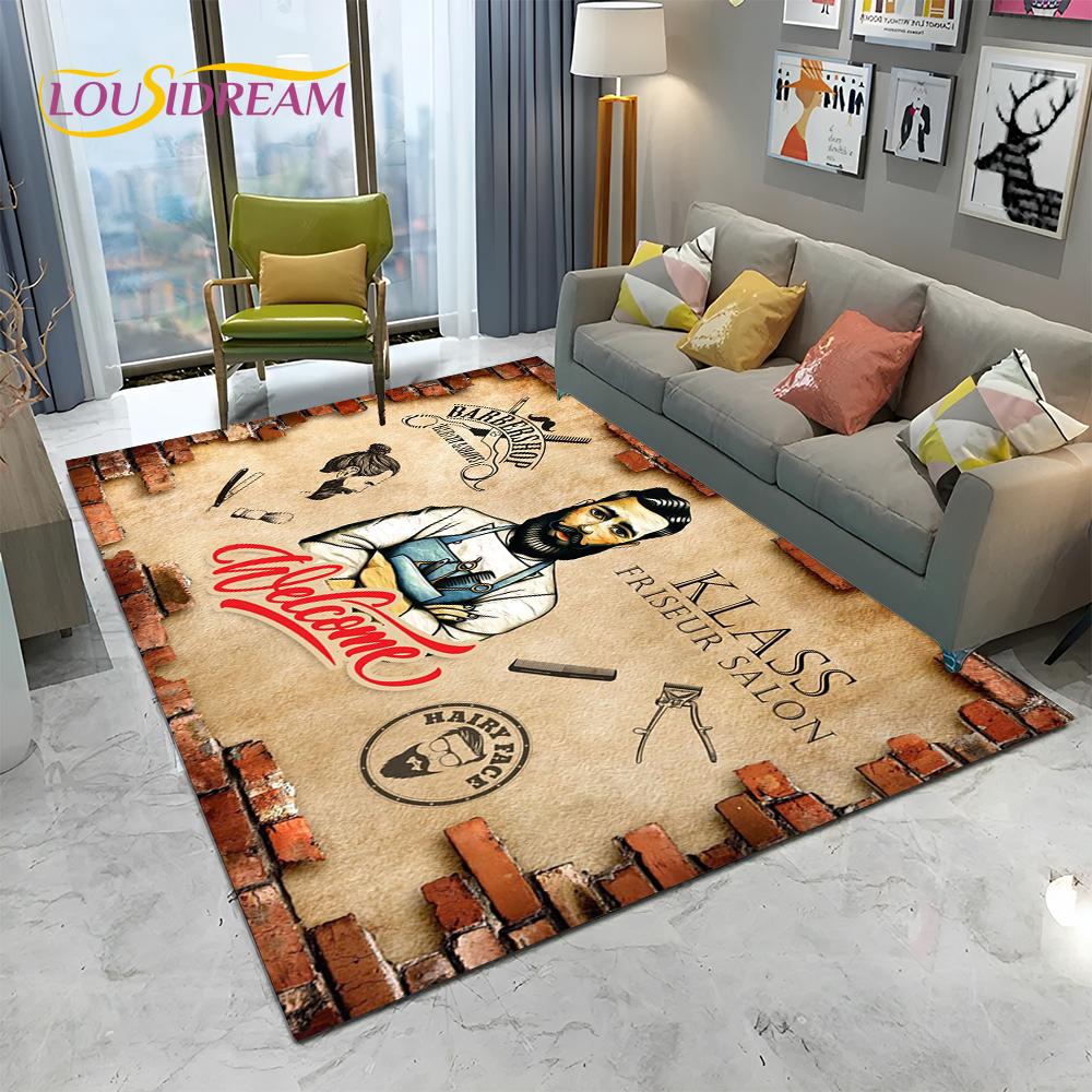 Berber Dükkanı Tabelası 3D Kurukafa Vintage HD Halı Kilim Ev Oturma Odası Yatak Odası Kanepe Paspas Dekorasyonu için, Çocuk Alan Halısı Kaymaz Zemin Matı