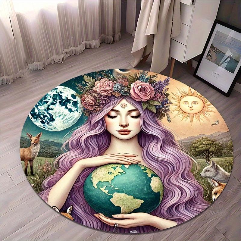 

Magic Girl and the Earth Flannel-printed round floor mats are slip-resistant Suitable living room bedroom terrace garden carpets 60cm