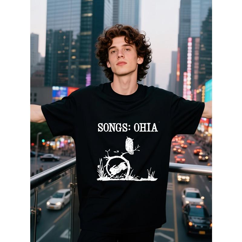 Songs Ohia unisex's Casual Crew Neck T-shirt with Print, Slightly Stretchy Fabric, Regular Fit, Suitable for All Seasons