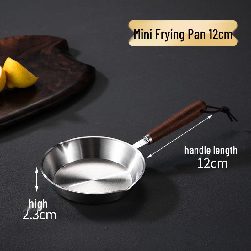 Mini Patelnia ze stali nierdzewnej 304 z płaskim dnem, drewnianą rączką i osłoną przeciw pryskaniu, niepowlekana patelnia do omletów