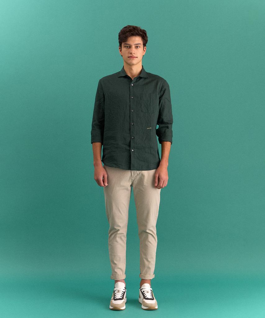 PANICALE Green Pocket Linen Shirt