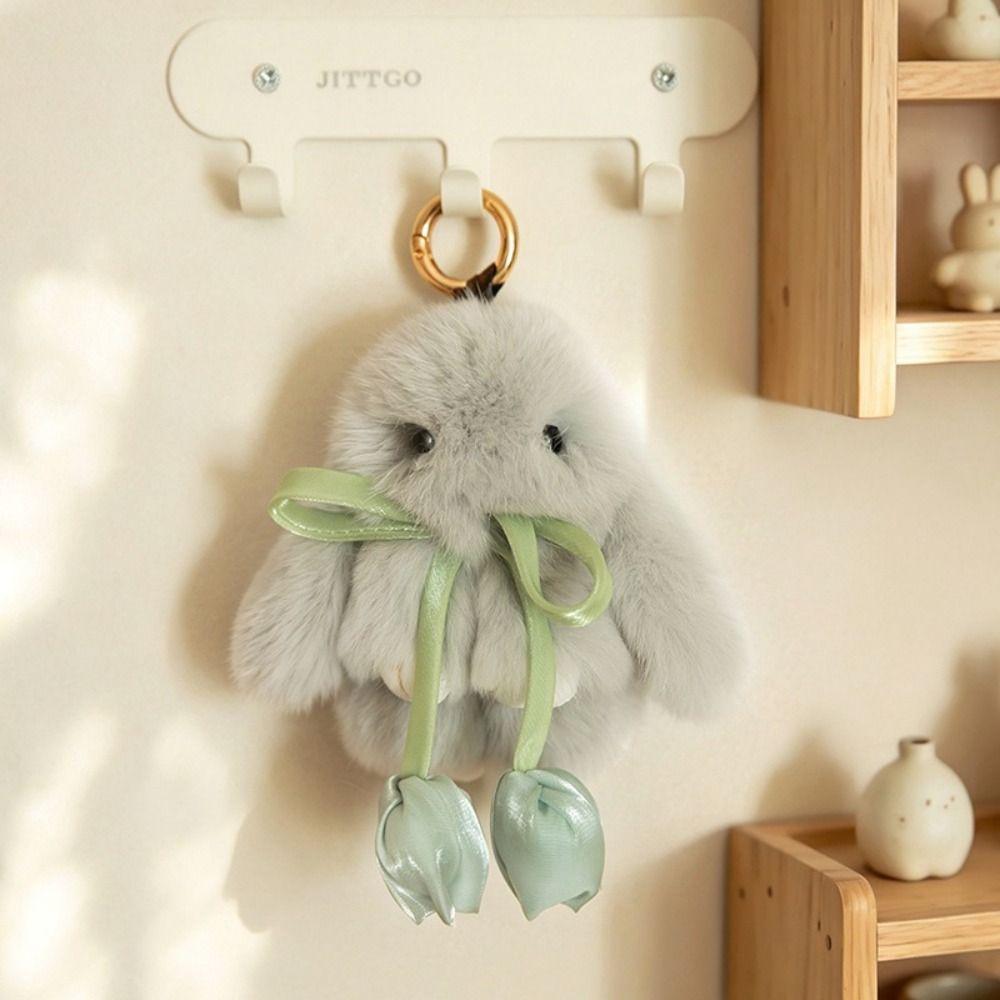 Soft Plush Doll Pendant PP Cotton Cartoon Bunny Keyring Sweet Tulip Rabbit Keychain Girl