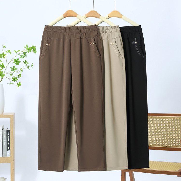 Summer Ice Silk Breathable Casual Pants: New 2026 Elastic Waist Long Pants for Middle-Aged & Elderly Women