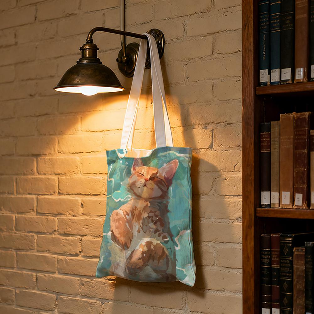 Cute Oil Painting Cat Storage Bags Large Capacity Canvas Bag For Female Students To Hold Books Tote Mommy Bag