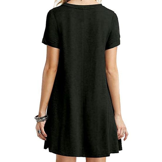O-neck Stretchy Loose Hem Mini Dress Solid Color Short Sleeve Lady Dress for Daily Wear