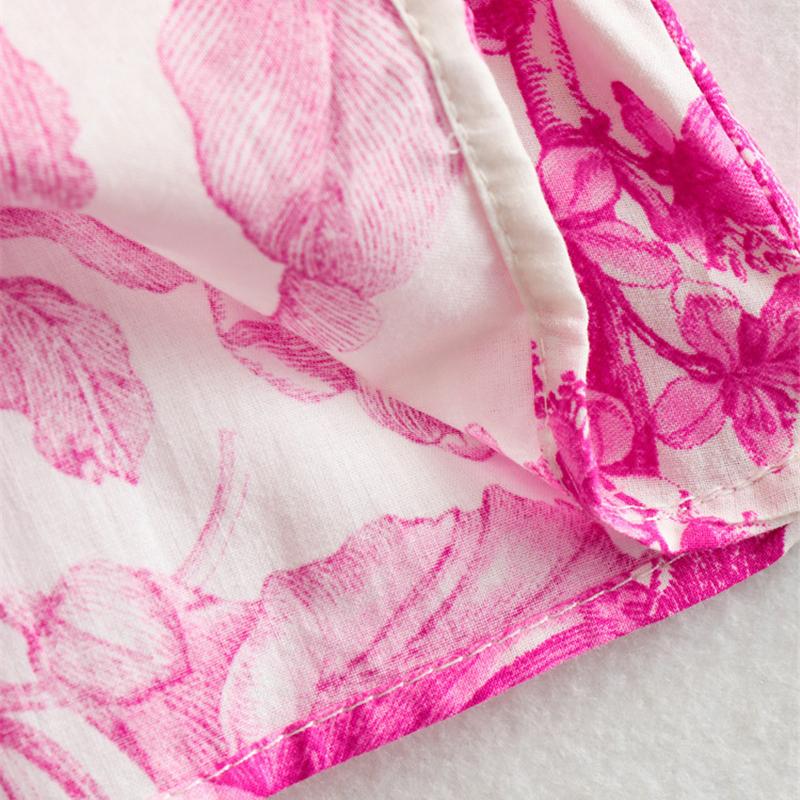 Fashion Pink Print Women'S Dress Elegant Three Quarter Sleeve Lace-Up Dresses Casual New Pleated Mini Dresses Streetwear