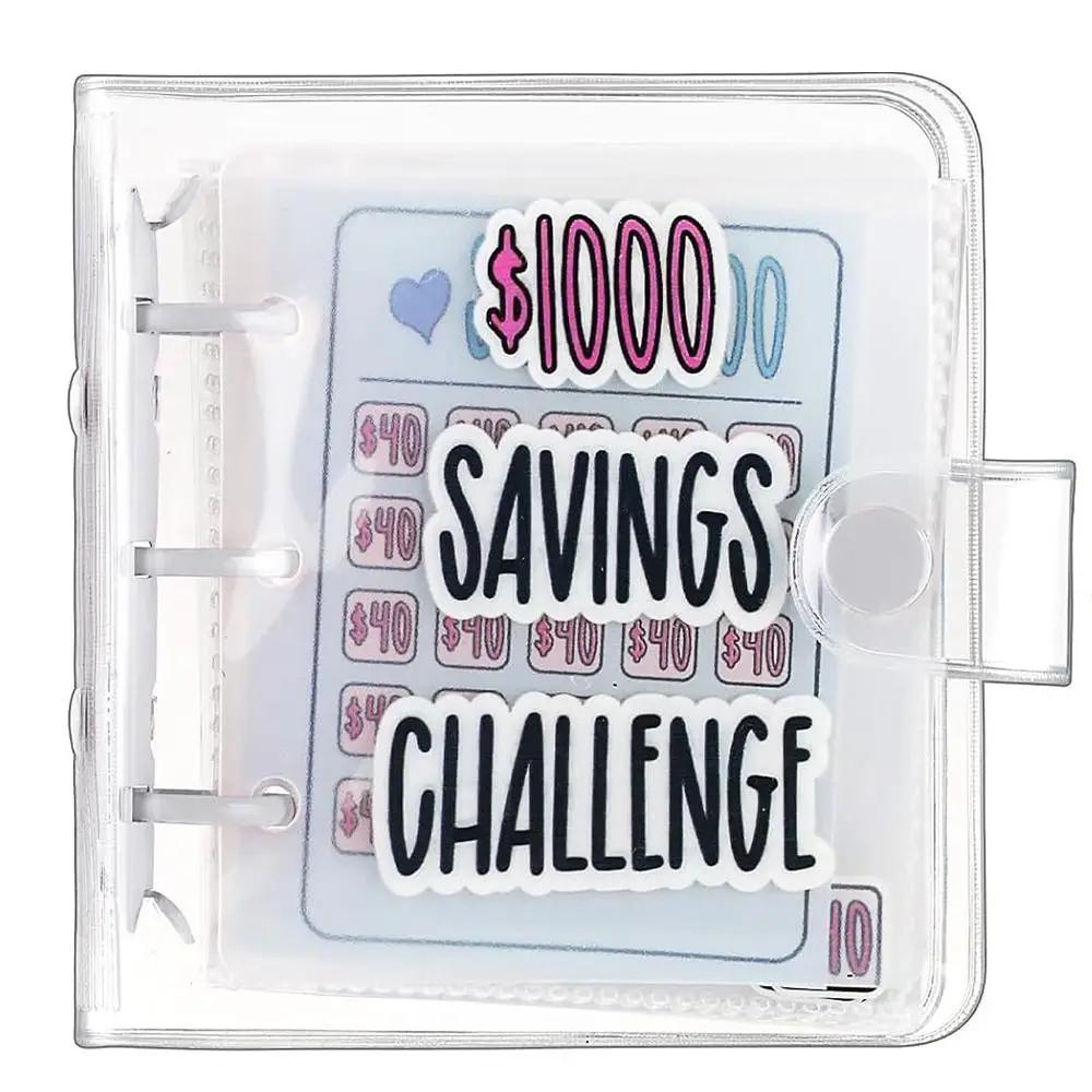 Mini Money Saving Binder PVC Cash Envelopes Mini Budget Binder $150/300/500/1000 Durable Savings Challenges Book