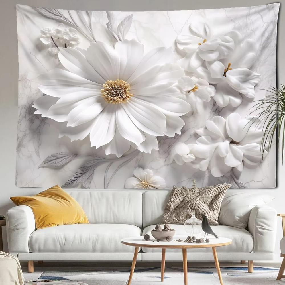 Golden Leaf White Flower Tapestry Wall Hanging Living Room Wall Art Decoration Items Aesthetic Dorm Home Decor Background Cloth