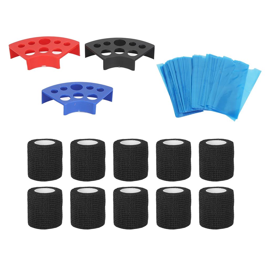 200pcs Blue Tattoo Pen Machine Covers with 10pcs Grip Tapes 3pcs Ink Cup Holder Stand Elastic Bandages Tattoo Supplies