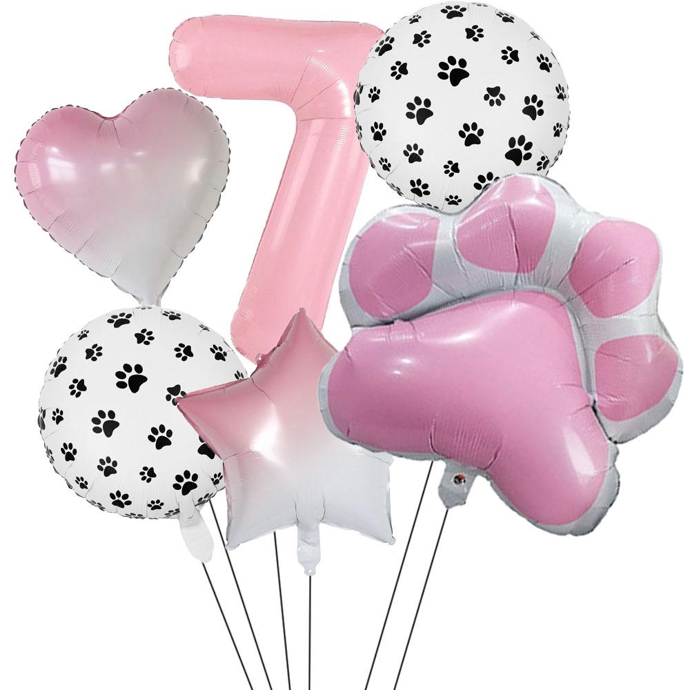 6Pcs Animal Let's Pawty Dog Cat Paw Aluminum Balloon 40 inch Pink Number Birthday Party Decor Balloon Baby Shower